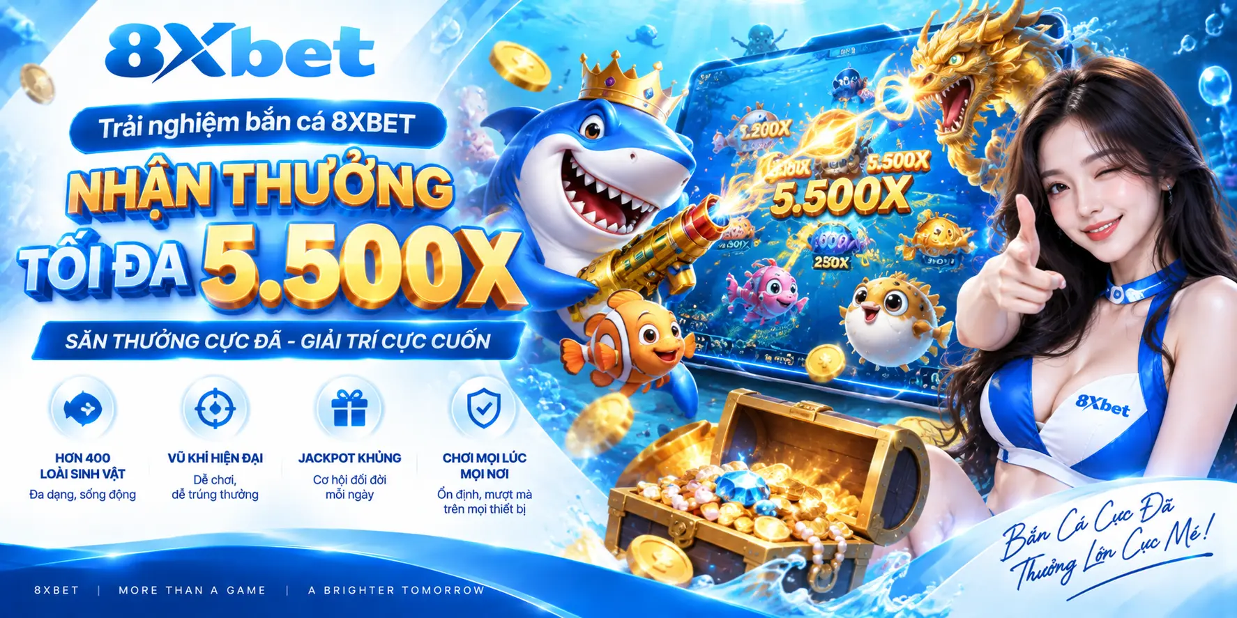 Trải nghiệm bắn cá 8XBET nhận thưởng tối đa 5.500X
